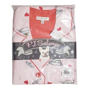 PJ Salvage Flannel Pajama Set Martini Women XL Light Pink Top & Pants NWT 🍸
